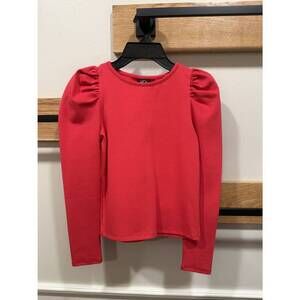 NEW LITTLE OLIN girl's puff sleeve cotton top in red